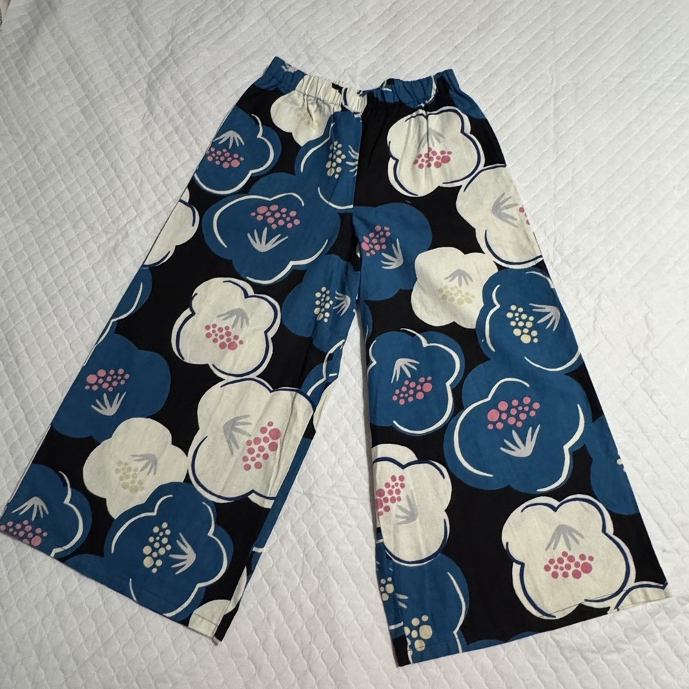 Irokoromo Japan Design Hakurai By Kaya Culottes Cropped Pants Blue Cotton Floral